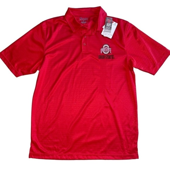 Champion Men’s Size Medium Ohio State Buckeyes Red OSU Logo Polo Shirt NWT - Picture 7 of 10